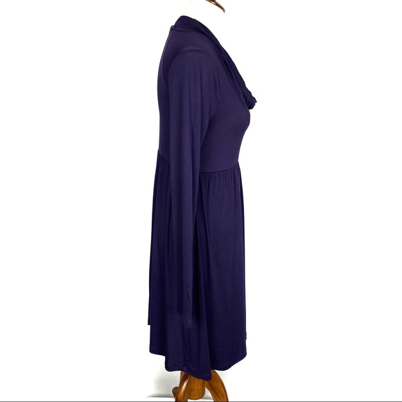 Color Me Red Cowl Neck Long Sleeve Knee Length Tunic Swing Dress Plum Med - Picture 3 of 8